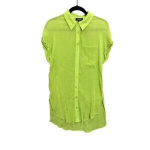 GiGio Bright Lime Green Oversized Button Up Tunic Shirt Size Medium Casual Chic